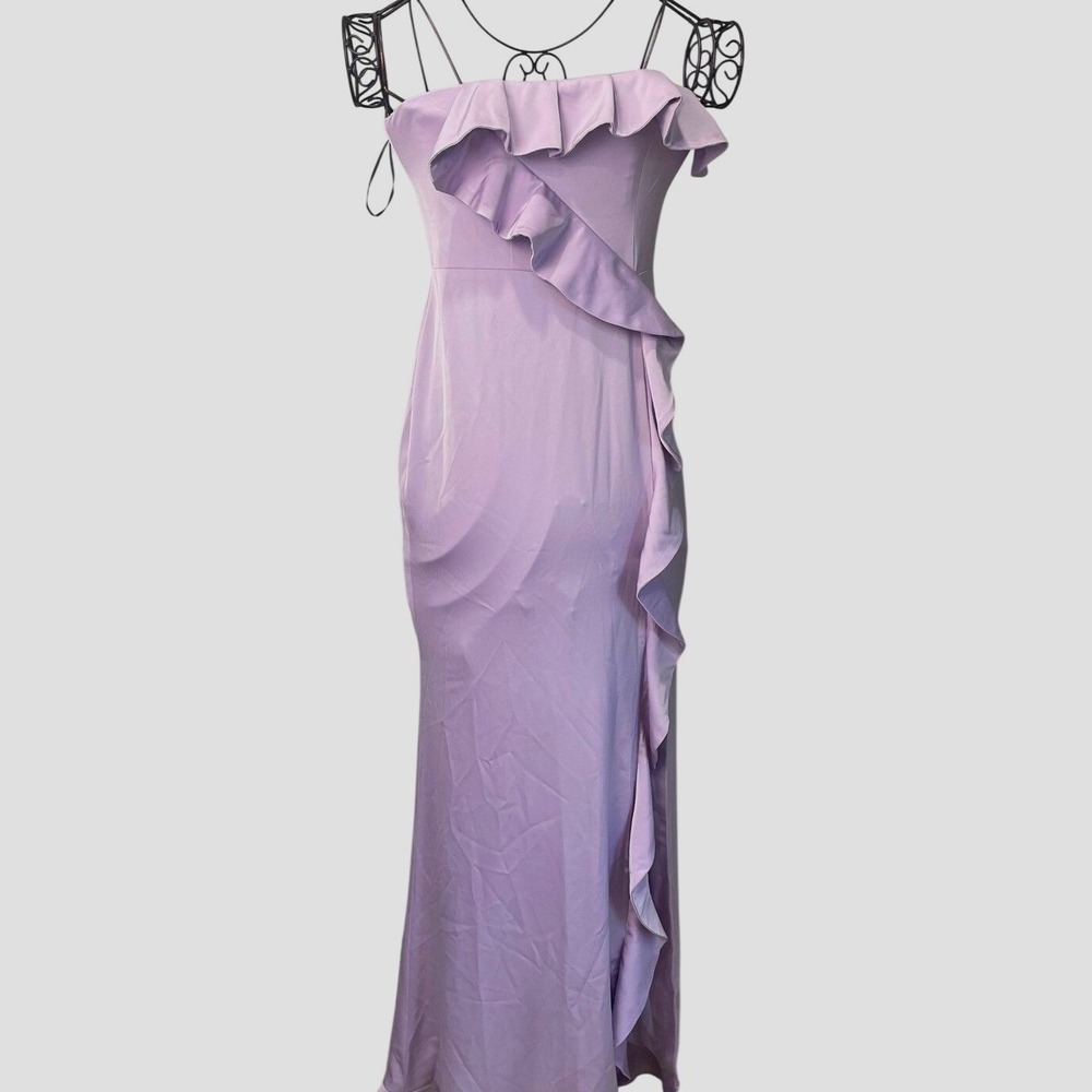 NWT NBD Luna Gown Lilac MSRP $278 Sz S Ruffle Maxi Dress Purple Formal Strapless